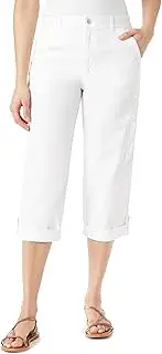 [Gloria Vanderbilt] Women's Cargo Capri Tab Roll Cuff with Zip Front and Elastic Waist Standard, Vintage White, 22