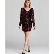 AQUA Wine Red Sequin Cowlneck Belted Cocktail Dress .NWT $265