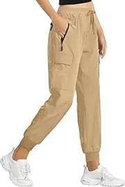 [Buauty] Women Hiking Pants Cargo Jogging Bottoms with Pockets Lightweight Quick Dry Waterproof Elastic Waist Casual Travel Leggings
