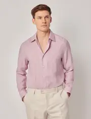 Hawes & Curtis Dusky Pink Pure Linen Slim Shirt | One Piece Collar | Full Cutaway Size: Small
