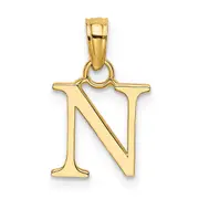 14K Yellow Gold Polished Block Letter N Initial Pendant