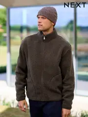 Brown Funnel Neck Borg Fleece Lined Jacket (N77860) | $49