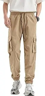[HHZ] Mens Casual Cargo Pants Slim Fit Elastic Waist Drawsting Jogger Pants Men Cargo Work Tapered Sweatpants for Men Hiking Pants