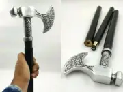 Halloween Vintage Cane Axe Face Handle Antique Victorian Walking Stick Xmas Gift