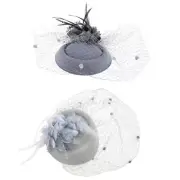 Women Fascinator Hat 20s Furry Pillbox Wedding Party Mesh Veils