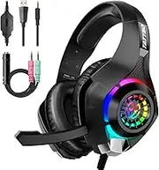 Gaming Headset for PS4 PS5 Switch Xbox One PC with RGB Light, Noise Canceling Mic, Surround Sound Gaming Headphones