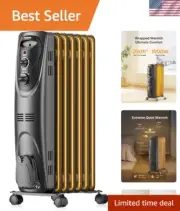 Oil Filled Radiator Heater for indoor use Large Room Safe with Thermostat, 15...