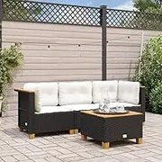 VRAXO Garden Sofa with Cushions 3-Seater Black Poly Rattan -28.6KG,365917