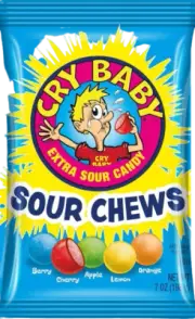 Cry Baby Sour Chews, Extra Sour Candy, 5 Flavors, 7 oz Bag - Pack of 8