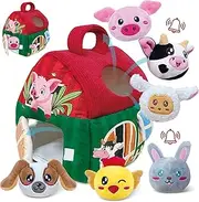 Farm Animal Baby Toys 6-12 Months+, Educational Toys with Stuffed Animals, Plush Toys for Babies, Tummy Time Toys, Toddlers Easter Basket Stuffers for Girls & Boys Ages 0-2+