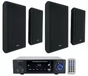 Rockville BLUAMP 150 Home Stereo Bluetooth Amplifier+4 Black Wall Mount Speakers