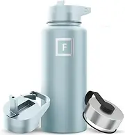 IRON °FLASK Camping & Hiking Hydration Flask, Wide Mouth, 3 Straw Lids, Stainless Steel Outdoor Water Bottle, Double Walled, Insulated Thermos, Metal Canteen - Morning Mist, 32 Oz
