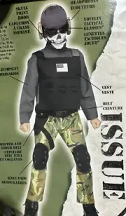 Boys Skull Soldier Halloween Costume USA Camo Fatigues Army Purim Small 4 6 NEW