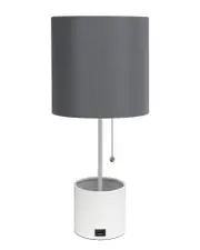 Lalia Home White Hammered Metal Organizer Table Lamp With USB Charging Port