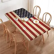 American USA Flag Vintage Rectangular Tablecloth Table Cover for 4 Foot Tables, Waterproof Fitted Elastic Edged Table Cloth for Indoor Outdoor Party Wedding Picnic Patio, 4 Ft/48x30 inch