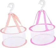 2pcs Powder Puff Clothes Basket Drying Mini Powder Puff Clothes Air Dryer Rack Powder Puffs Dryer Beauty Egg Dryer Hanging Dryer Foldable Socks Dryer Makeup Sponge Pink Polyester