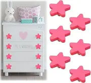 NHQ Pack of 6 Cabinet Knobs for Children's Room, Children's Room Cupboard Knobs, Star Shape Drawer Knobs, Soft Rubber Furniture Handle Knobs for Cupboards, Drawers, Wardrobe, Chest of Drawers (Pink),