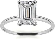 [Generic] CUSTOMIZE JEWEL 2.0 Carat - 8.0mm Emerald Excellent Cut Moissanite 4- Prong Petite Solitaire Engagement Wedding Ring In Silver 925 For Women,D-VVS1, Medium, White, Medium, Moissanite Silver