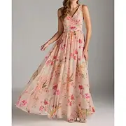 A-Line Bridesmaid Dress V Neck Short Sleeve Elegant Ankle Length Chiffon with Pleats / Ruching 2025