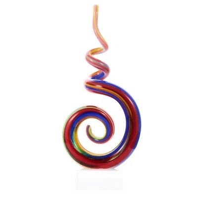 Hand Blown Abstract Rainbow Swirl Sommerso Art Glass Sculpture 9.5" Tall