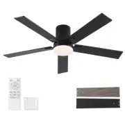 52 Inch Ceiling Fans with Lights and Remote,Flush Mount Black Ceiling Fan wit...