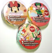 Minnie Mouse + Daisy Duck Disney 3 Magic Towels - Expands in Water New + Sealed