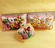 3 Hand Embroidered Throw Pillows/Cushions 1:12-1:6 Scale for Dollhouse - OOK
