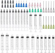 25 Pack 1ml, 3ml, 5ml, 10ml, 20ml Syringes with14ga,16ga, 18ga, 20ga, 22ga Blunt Tip Needles and Caps for Measuring Liquids Refilling, Glue Applicator or Oil