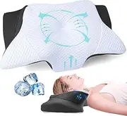 SAHEYER Cervical Neck Pillow, 2 in 1 Memory Foam Pillow for Neck Pain Relief and Snoring, Ergonomic Pillow for Side Sleeper Back and Stomach Sleeper, Black