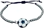 Soccer Bracelet, Soccer Jewelry, Adjustable Silver Beads on Black Strings Soccer Bracelet, Soccer Gifts For Women