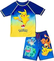 [Pokémon] Bulbasaur Charmander Squirtle Pikachu Pullover Rash Guard and Swim Trunks Outfit Set Toddler to Big Kid