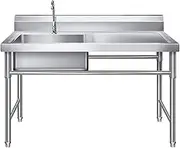 Kitchen Rinse Stainless Steel Gastronomies, Mobile Sink Moving Built Towl, Outdoor Dining Splay for Bar Kitchen Garden Canteen Restaurant, Leftsink, 0.8mm