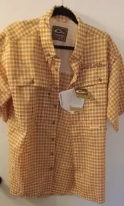 NEW Drake Clothing Company Featherlite Wingshooter's Shirt Orange Plaid Medium