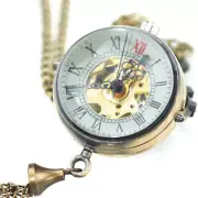 Retro Glass Ball Shape Mechanical Pocket Watch Skeleton Hand-Wind Watches Gifts