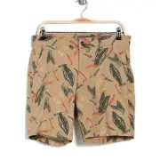 Slate & Stone Mens Khaki Tropical Leaf Print Pockets Chino Shorts Sz 36 NEW