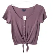 American Eagle NWT Women's Purple Cropped Tie Front V-Neck Blouse Size Small