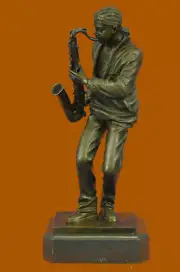 Art Decor Handcrafted Sax Saxophone Player Bronze Masterpiece Marble Decorative