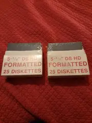 2 PACKS OF 25 SEALED Vintage Floppy 5 1/4 DS HD Formatted Diskettes IBM PC AT