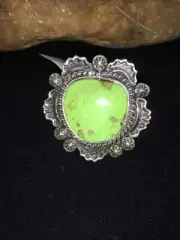 Native American Navajo Sterling Silver Green Gaspeite Ring Set Size 7" 1803