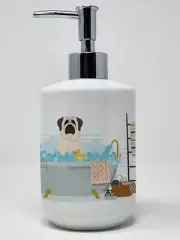 White Mastiff in Bathtub Ceramic Soap Dispenser Hand Soap Dispenser Pump