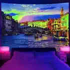Large Wall Art Blacklight Poster UV Reactive Tapestry Wall Hanging Water City