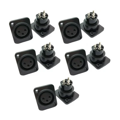 Black 10Pcs 3-Pin XLR Female Jack Panel Mount Microphone Converter