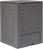 vidaXL Brown Rattan-Look Garden Composter – Sturdy Plastic – 300 L Capacity - UV and Weather Resistant – Ideal for Lawn Clippings, Leaves, and Organic Waste