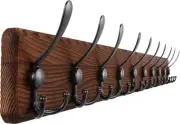 Rustic 38.6" Large Coat Rack 10 hooks-1 items, Brown Plate & Black Hook