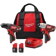 MILWAUKEE M12 Li-Ion CORDLESS POWER TOOL SET DRILL IMPACT DRIVER 2494-22