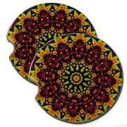 Tribal Mask Wood Car Coaster Gift Set fit Car & Truck Cup Holder