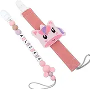 Panny & Mody 2 Dummy Clips Personalised Name, Cute Animal Cotton Dummy Holder, Cute Baby Stuff Accessory, Cotton Fabric Baby Soother Chain, Universally Fit All Sootherst (Unicorn+Mouse, Pink)