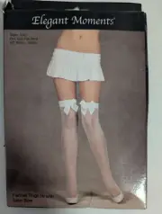 NIB White Fishnet Thigh High Stockings With Satin Bows by Elegant Moments OSFA
