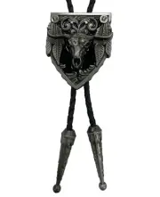 Top Notch Accessories Cow Skull With Feathers Bolo Tie