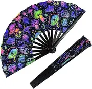 Jeyeou Rave Folding Fan, Large Rave Clack Folding Hand Fan UV Glow Popping Handheld Foldable Silk Fan for Music Party Drag Queene Dance Performance Decoration Gift